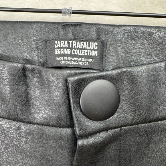 Zara Leggings Womens S Black Trafaluc Faux Leather High Rise Skinny Ankle Zip - Picture 3 of 13